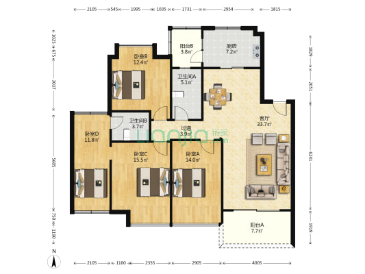 朝福苑 4室1厅2卫 140平方