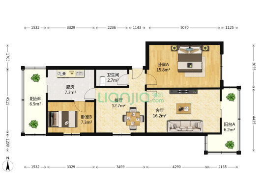 省农机公司家属院 2室2厅1卫 85平方