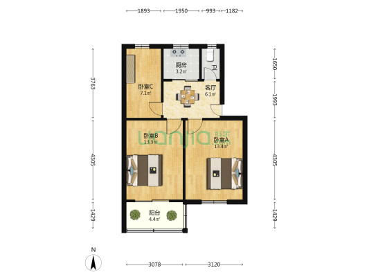 秀水兜 3室1厅1卫 60平方