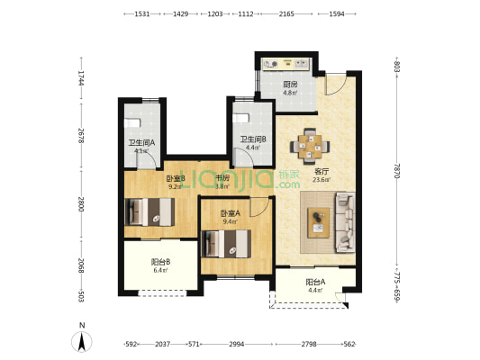 越秀星汇花园西区 3室1厅2卫 89平方