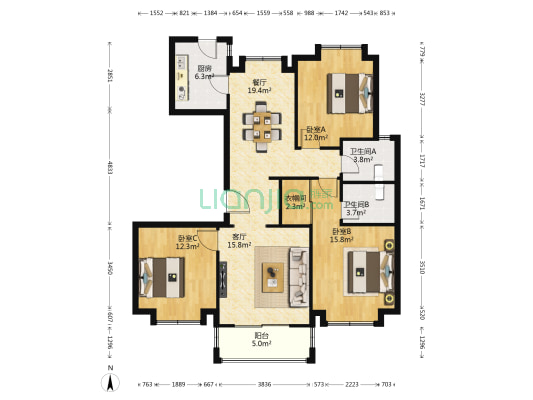 大成名庭 3室2厅2卫 132平方