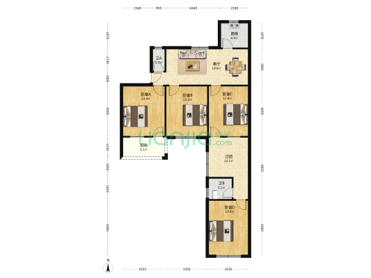 文源小区 4室1厅2卫 106平方