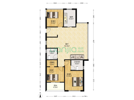 镜鉴未来府 3室1厅2卫 107平方