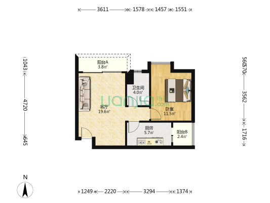 君合雅居 1室1厅1卫 58平方