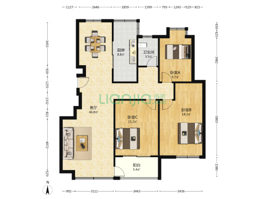 中诚信河畔之星 3室1厅1卫 127平方