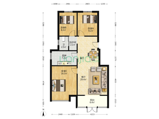 未来城 3室1厅2卫 99平方
