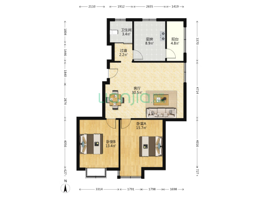 仟禧37度 2室1厅1卫 103平方