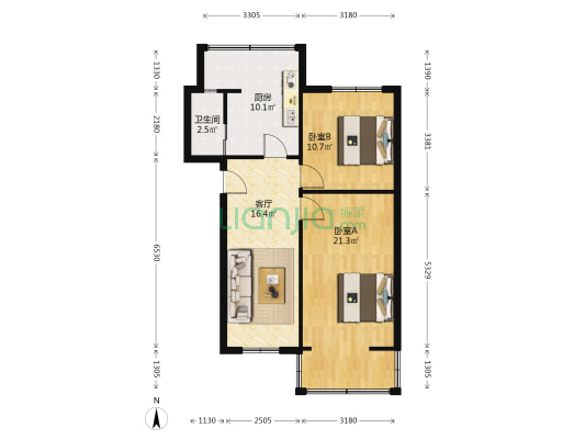 宝光大道北段21号 2室1厅1卫 72平方