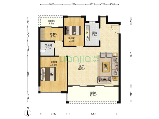 文一云栖天境 3室1厅1卫 109平方