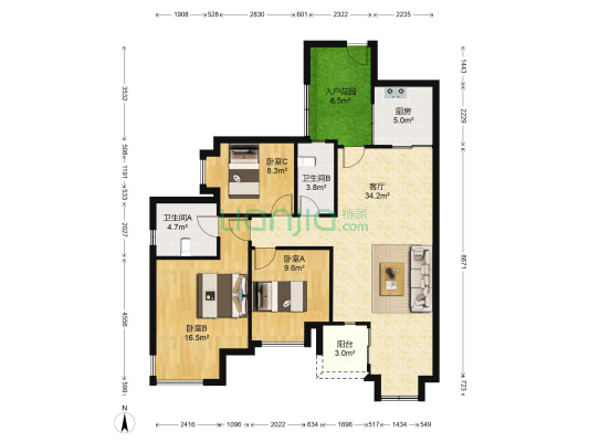 万科四季花城灏山美筑 3室1厅2卫 113平方