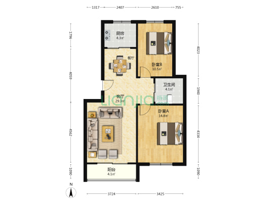 东方雅居 2室1厅1卫 85平方