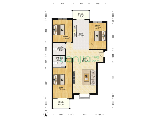 宝翠园 3室1厅2卫 133平方