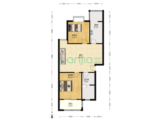 徽州家园 2室1厅1卫 90平方