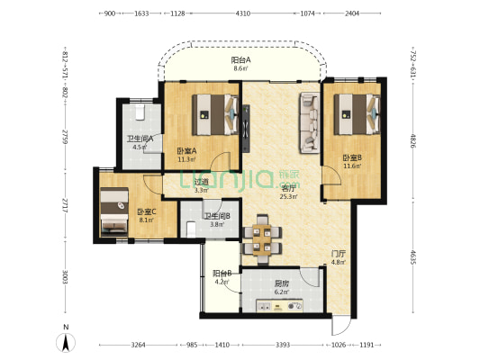 塘厦丽景花园 3室1厅2卫 94平方