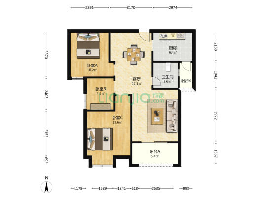 红霞雅苑 3室1厅1卫 95平方