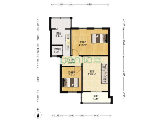 宁夏街166号 2室1厅1卫 62平方