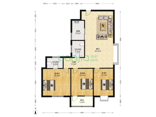 水岸云锦公寓 3室1厅2卫 155平方