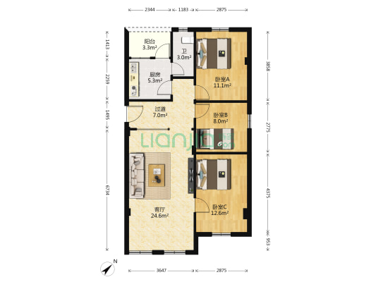跃华花苑 3室1厅1卫 94平方