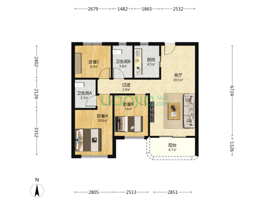 保利·阅云台 3室1厅2卫 89平方