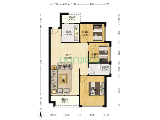 德洲城一期 3室1厅1卫 85平方