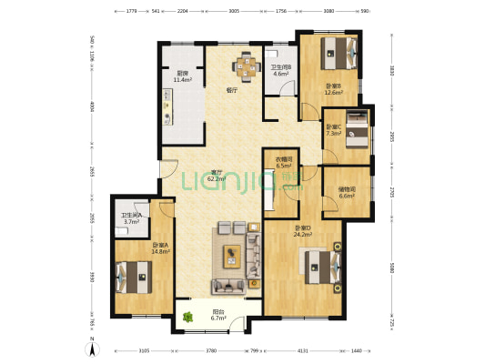 建业·森之苑生态城 4室1厅2卫 197平方