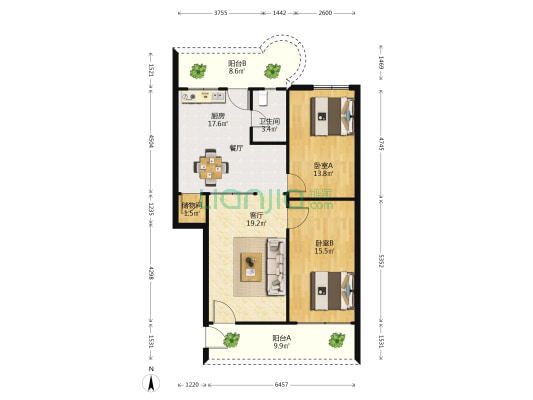 龙珠坊 2室1厅1卫 90平方