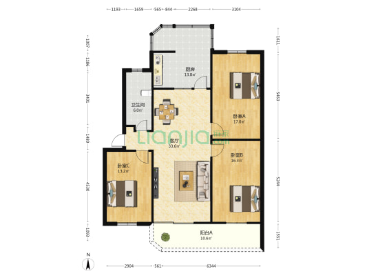 寶麗小區寶麗苑 3室1厅1卫 120平方