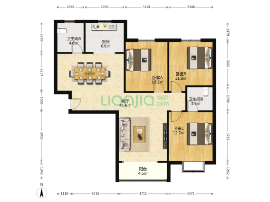 鹿城苑 3室1厅2卫 137平方