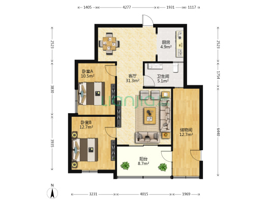 香缇溪岸 2室1厅1卫 92平方