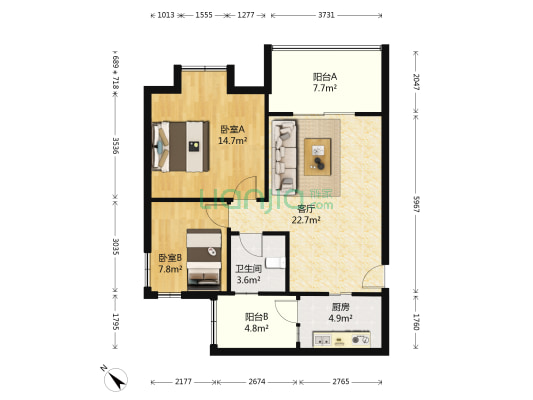 幸福人家A4小区 2室1厅1卫 71平方
