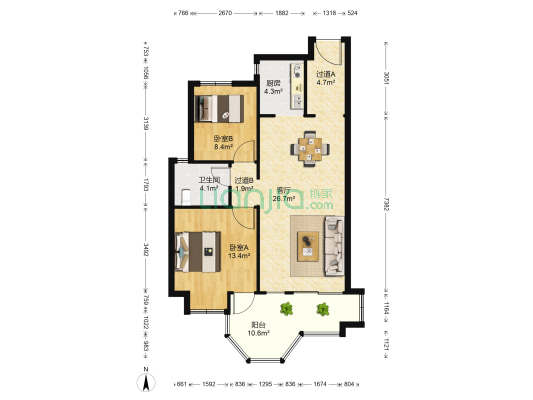 秋江花苑东区 2室1厅1卫 89平方