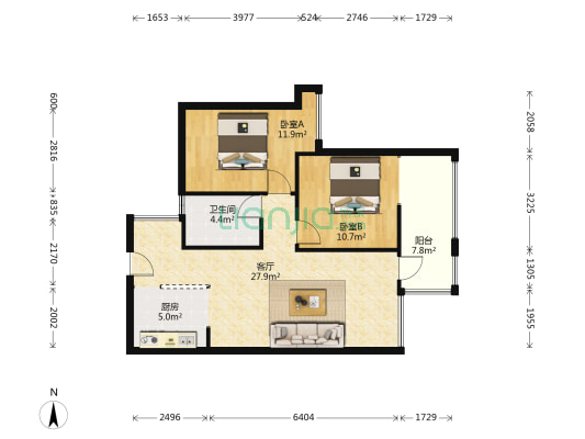 爱立方 2室1厅1卫 77平方