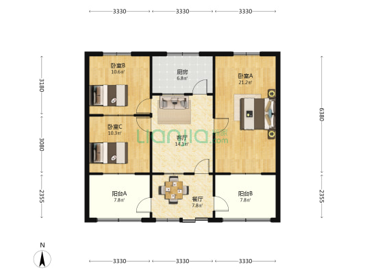 皮肤病医院家属院 3室2厅0卫 72平方