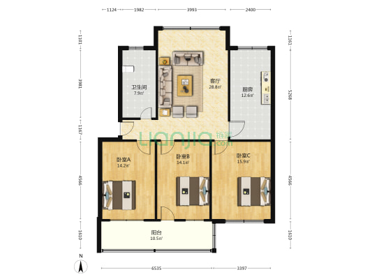 市石油二库家属院西区 3室1厅1卫 119平方
