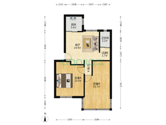 华师大学宿舍北区 2室1厅1卫 63平方