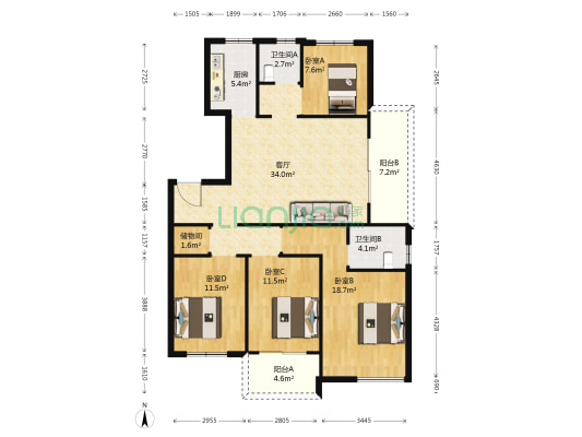 高书锦园 4室1厅2卫 142平方