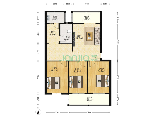 建国路省农行家属院 3室2厅1卫 119平方