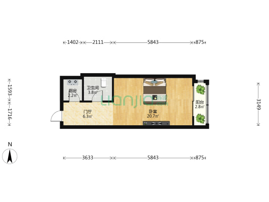 金海大厦 1室0厅1卫 47平方