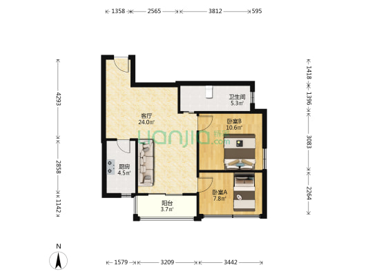 千晴岸 2室1厅1卫 72平方