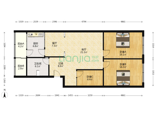 西一街276-294号 3室2厅1卫 110平方