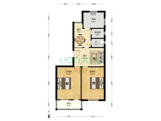 市级机关老党校住宅区 2室2厅2卫 74平方