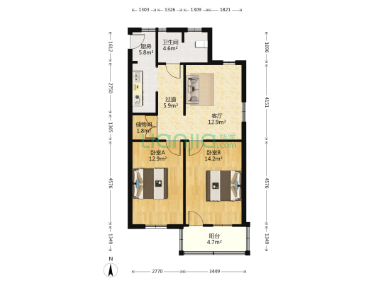 跃进路4号 2室1厅1卫 81平方