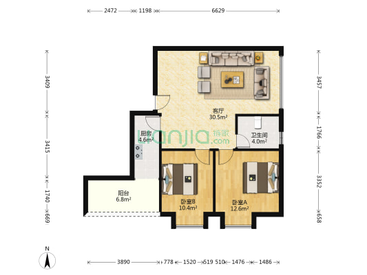 兴谷明苑 2室1厅1卫 77平方