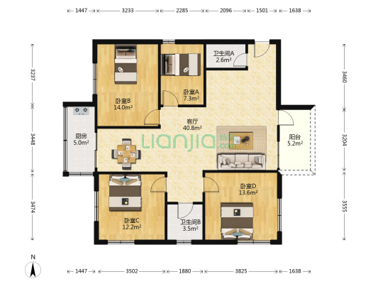 曙光路 4室1厅2卫 110平方