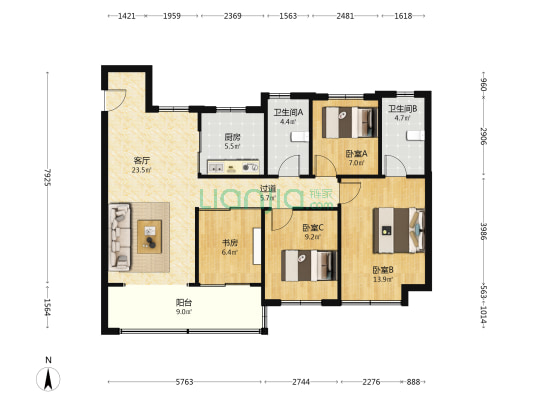 铭望府 4室1厅2卫 117平方