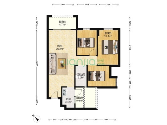 天府之南 3室1厅1卫 92平方
