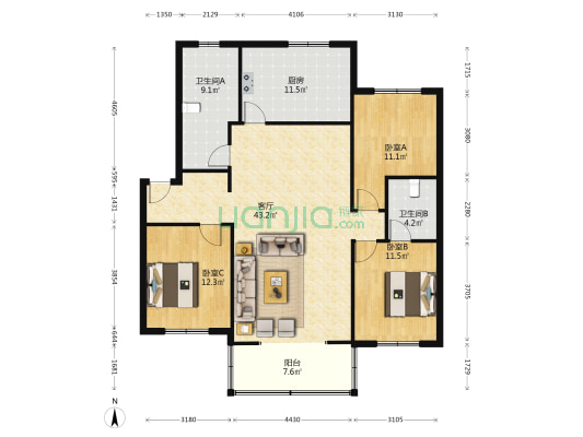 此房满五唯一，南北通透格局，配套齐全-户型图
