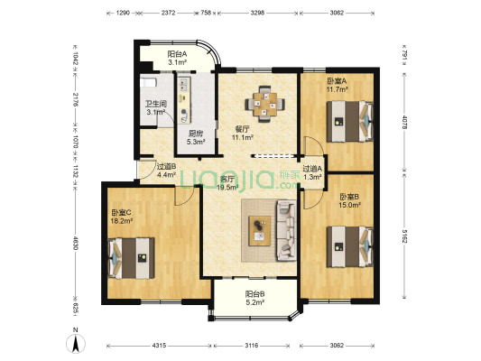 吴越街580号 3室2厅1卫 113平方