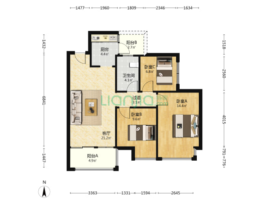 兴唐悦府二期 3室1厅1卫 88平方