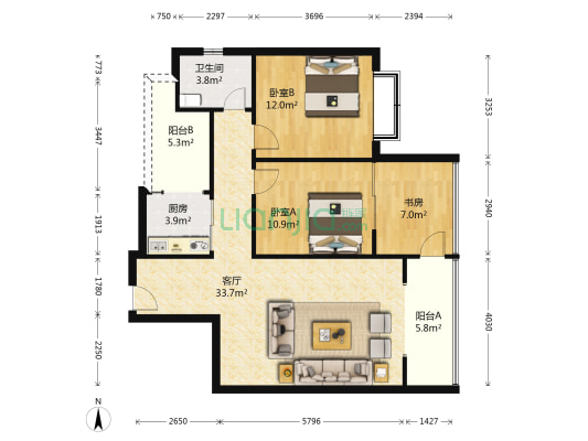 景观贵都中区 3室1厅1卫 86平方